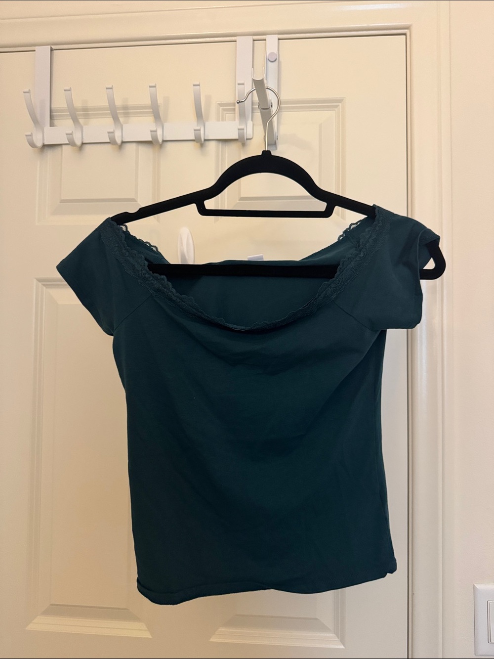 Old Navy Women’s Lace-Trim Off-Shoulder Top in Green Teal